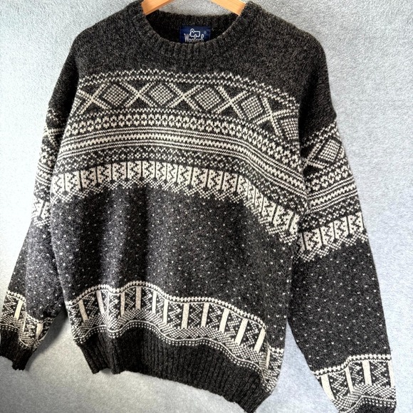 Vintage Woolrich Sweater Mens Medium Gray Aztec Wool Crew Long Sleeve Pullover - Picture 3 of 8